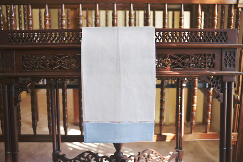 White Hemstitch Guest Towel with Blue Bell Colored Border 14"x22